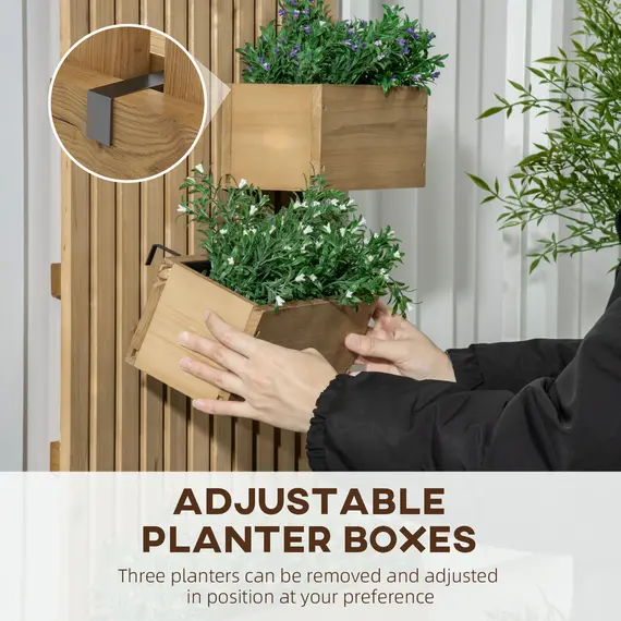 Buy Set of 2 Wall-mounted Wooden Garden Planters with Trellis, Drainage Holes and Movable Planter Boxes, Wall Raised Garden Bed for Patio, Carbonised, 5 image