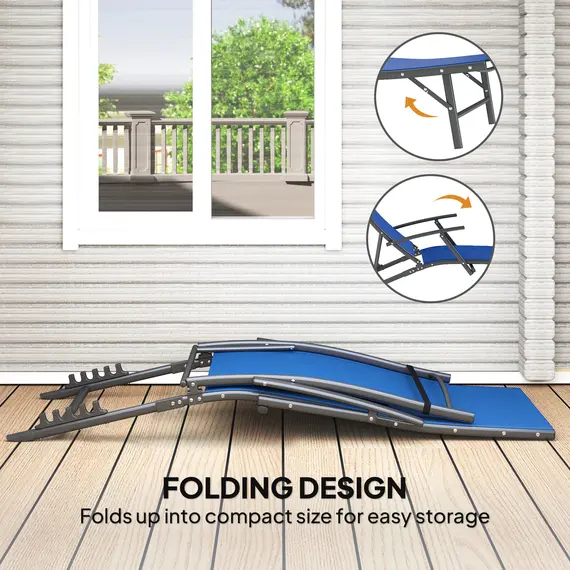 Buy Set of Two Adjustable Back Sun Loungers - Blue, 7 image