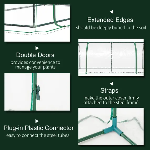 Buy Set of 2 Tunnel Greenhouse, Green Grow House with Roll-up Door, Steel Frame, Plastic Cover for Garden, Outdoor, 200 x 100 x 80cm, Clear, 4 image