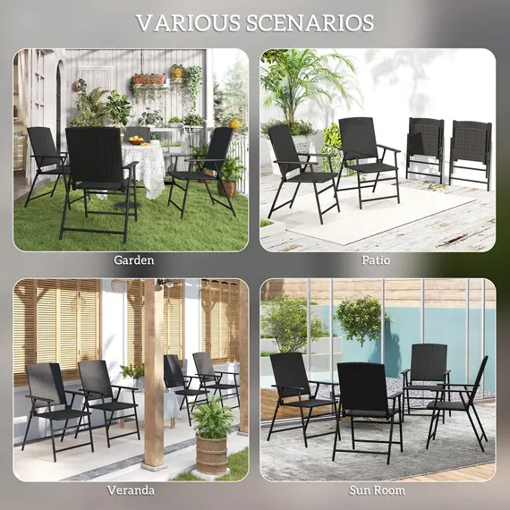 Buy Set of Four Folding Rattan Seat Chairs - Black, 7 image