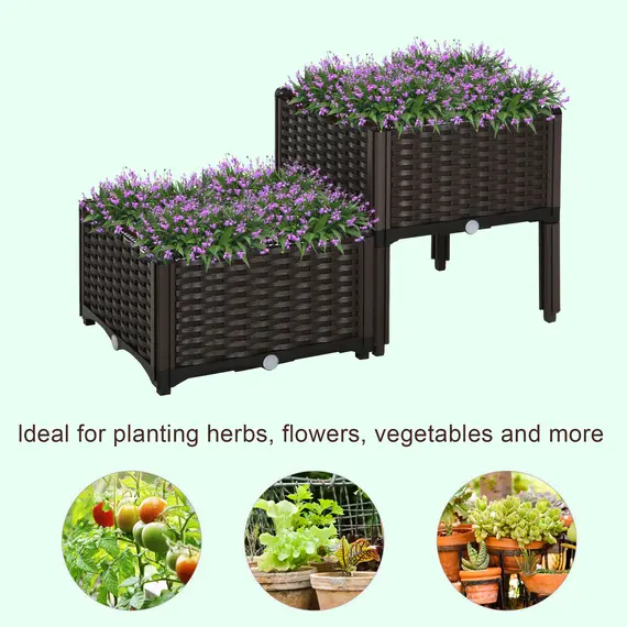 Buy Set of 2 26L Garden Raised Bed Elevated Patio Flower Plant Planter Box PP Vegetables Planting Container, Brown, 4 image