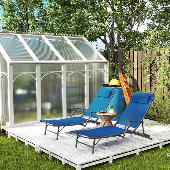 Buy Set of Two Adjustable Back Sun Loungers - Blue, 8 image