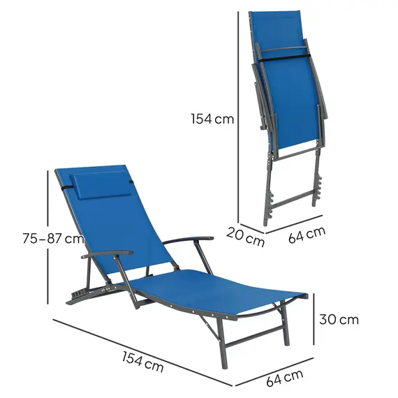 Buy Set of Two Adjustable Back Sun Loungers - Blue, 3 image