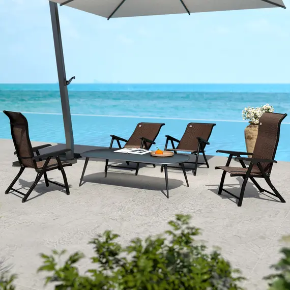 Buy Set of Four Folding Garden Chairs, with Seven-Position Adjustable Backs, Dark Brown, 8 image