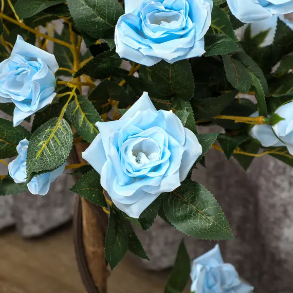 Buy Set of 2 Artificial Plants White Rose Floral in Pot, Fake Plants for Home Indoor Outdoor Decor, 90cm, Light Blue, 7 image