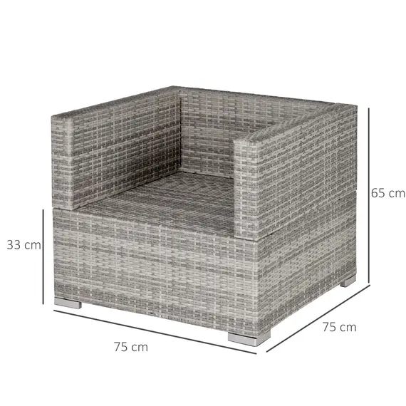 Buy Single Seater Rattan Chair Sofa with Padded Cushions, All-Weather PE Wicker Weave Garden Armchair with Armrests, Grey, 3 image