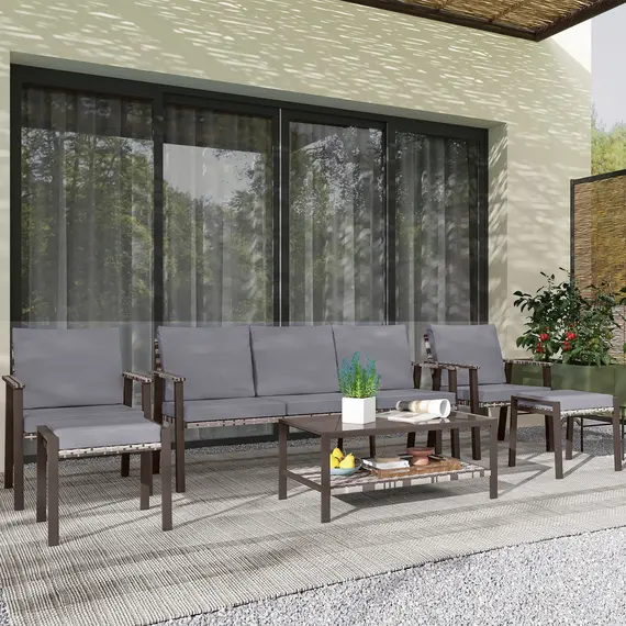Buy Six-Piece Rattan Garden Sofa Set - Grey, 9 image