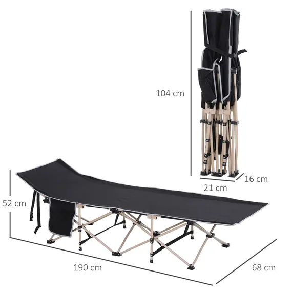 Buy Single Person Camping Bed Folding Cot Outdoor Patio Portable Military Sleeping Bed Travel Guest Leisure Fishing with Side Pocket and Carry Bag - Black, 3 image