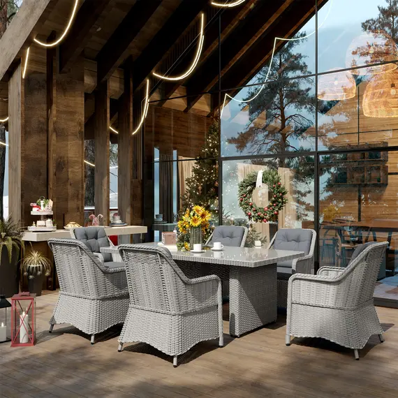 Buy Seven-Piece Rattan Dining Set - Mixed Grey, 8 image