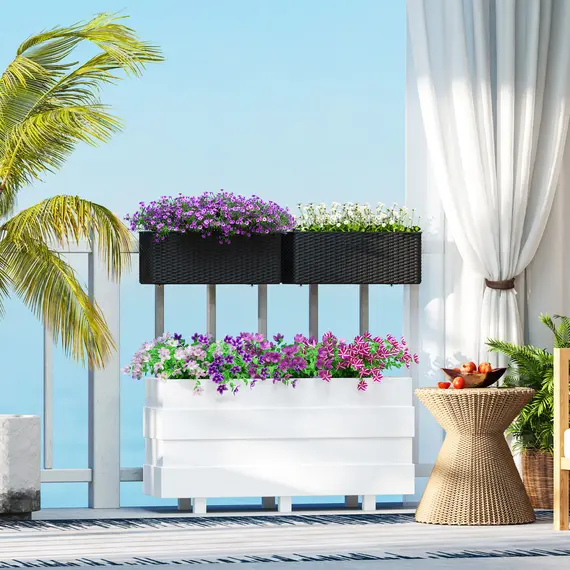 Buy Set of Two Rattan-Effect Planters - Black, 2 image