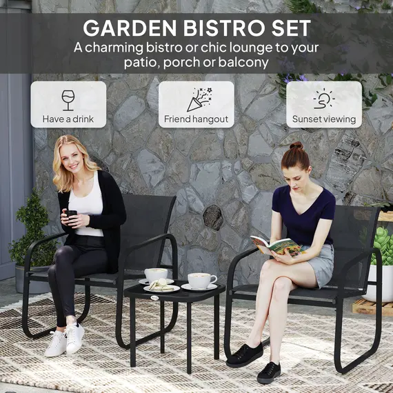 Buy Three-Piece Garden Seating Set - Black, 4 image