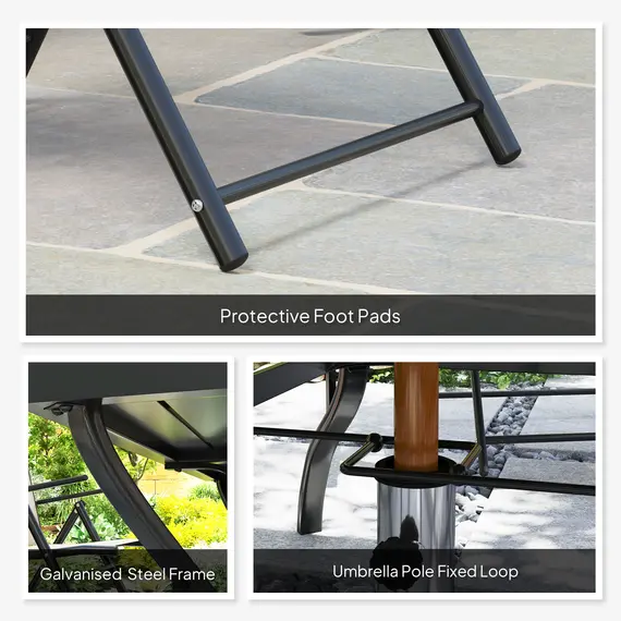 Buy Seven-Piece Steel Outdoor Dining Set, with Parasol Hole - Khaki, 8 image