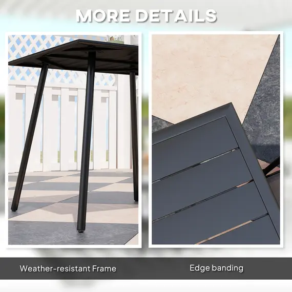 Buy Square Garden Table with Slat Top, Steel Frame, Outdoor Table for 4 Person, 80 x 80 x 74 cm, Black, 6 image