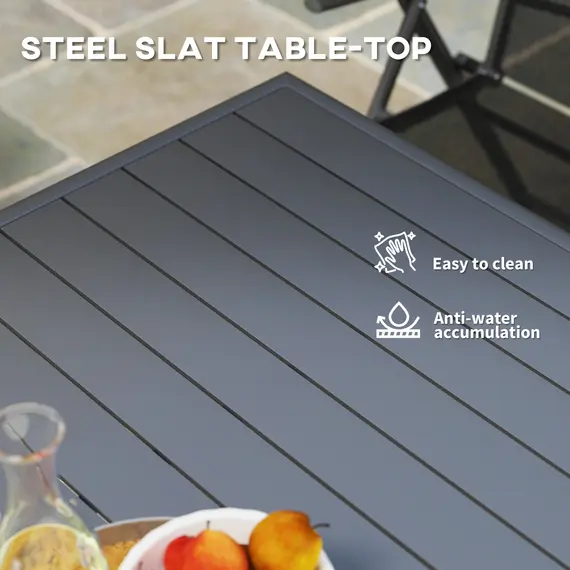 Buy Square Garden Table with Slat Top, Steel Frame, Outdoor Table for 4 Person, 80 x 80 x 74 cm, Grey, 5 image