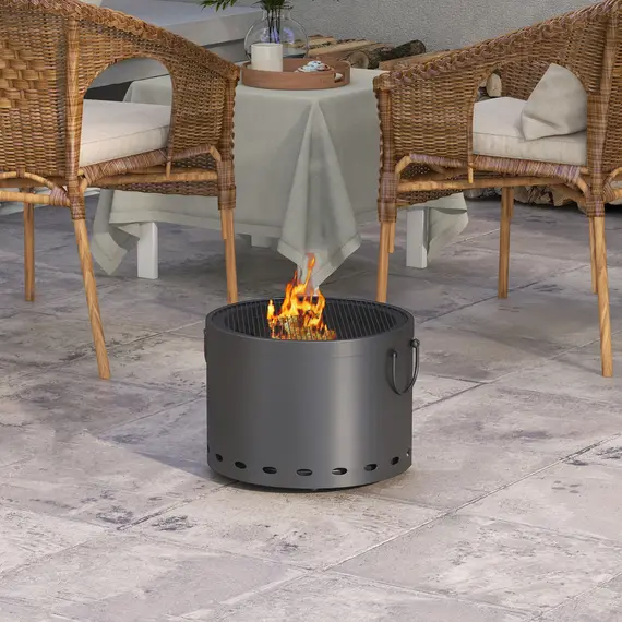 Buy Smokeless Fire Pit, 38cm Portable Wood Burning Firepit with Spark Screen and Poker, Low Smoke Camping Bonfire Stove for Garden Patio Picnic, Dark Grey, 2 image
