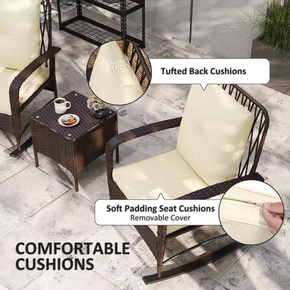 Buy Three-Piece Rocking Chair Rattan Bistro Set - Brown, 6 image