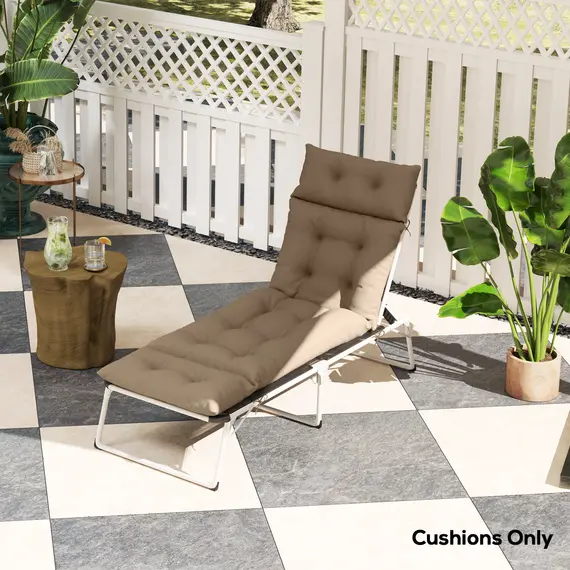 Buy Sun Lounger Cushions Only, 190x56x10cm Garden Lounge Chair Cushions, UPF20+ 220gsm Fabric, Thick Sunbed Replacement Pads with 6 Ties, Khaki, 8 image
