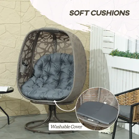 Buy Swivel Egg Chair with Cushions, Foldable Basket Seat and Metal Frame, Indoor Outdoor Lounge Chair for Balcony, Patio and Living Room, Grey, 5 image