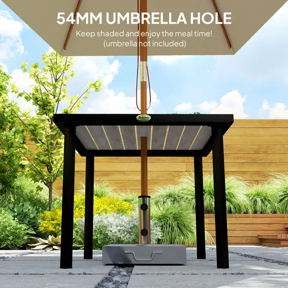 Buy Square Garden Dining Table with 5.4cm Parasol Hole, Slatted Top, Metal Frame, 86 x 86 x 71 cm, Light Grey, 5 image