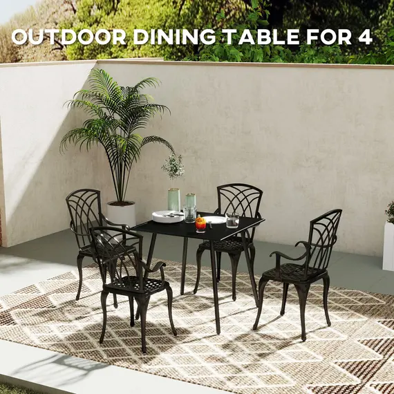 Buy Square Garden Table with Slat Top, Steel Frame, Outdoor Table for 4 Person, 80 x 80 x 74 cm, Black, 4 image