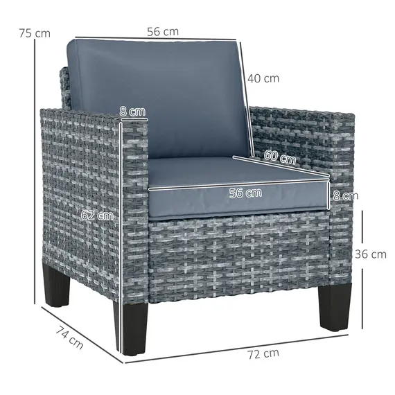 Buy Single Rattan Armchair, with Cushions - Light Grey, 3 image