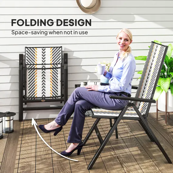 Buy Set of Two Rattan Reclining Garden Chairs - Multicolour, 5 image