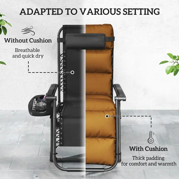 Buy Set of Two Reclining Sun Loungers, with Cushion - Brown, 5 image