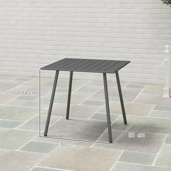 Buy Square Garden Table with Slat Top, Steel Frame, Outdoor Table for 4 Person, 80 x 80 x 74 cm, Grey, 3 image
