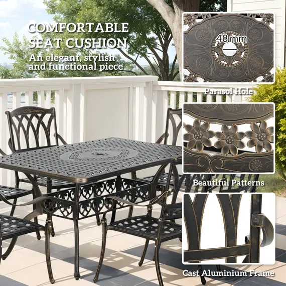 Buy Seven-Piece Cast Aluminium Garden Dining Set - Bronze Tone, 7 image