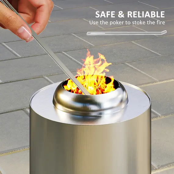 Buy Smokeless Fire Pit, 16 x 16 cm Stainless Steel Portable Wood Burning Firepit with Poker, Wood or Pellet Fuelled Tabletop Fire Pit for Garden Camping Bonfire Party, Silver Tone, 5 image