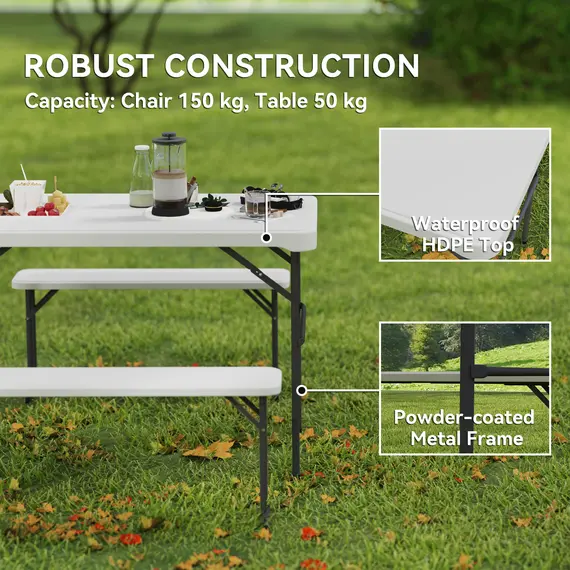 Buy Three-Piece Folding Picnic Table and Bench Set - Light Grey, 4 image