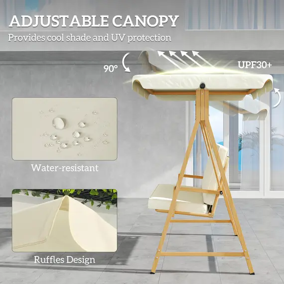 Buy Three-Seater Garden Swing Bench, with Adjustable Canopy - Beige, 4 image