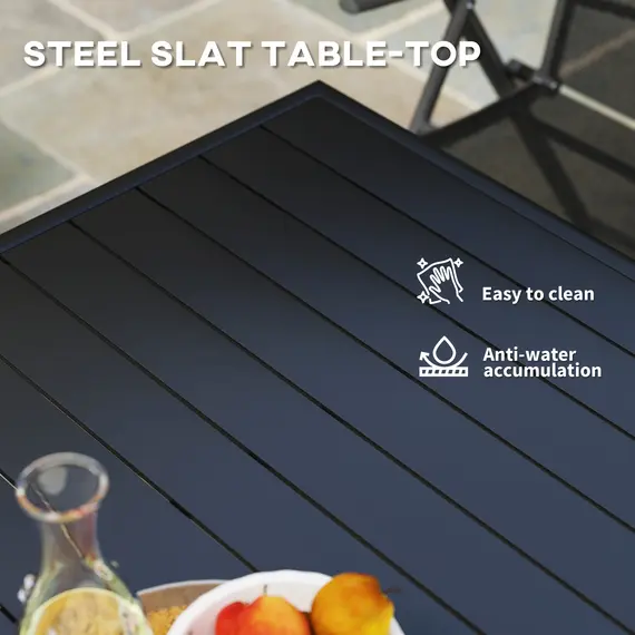 Buy Square Garden Table with Slat Top, Steel Frame, Outdoor Table for 4 Person, 80 x 80 x 74 cm, Black, 5 image