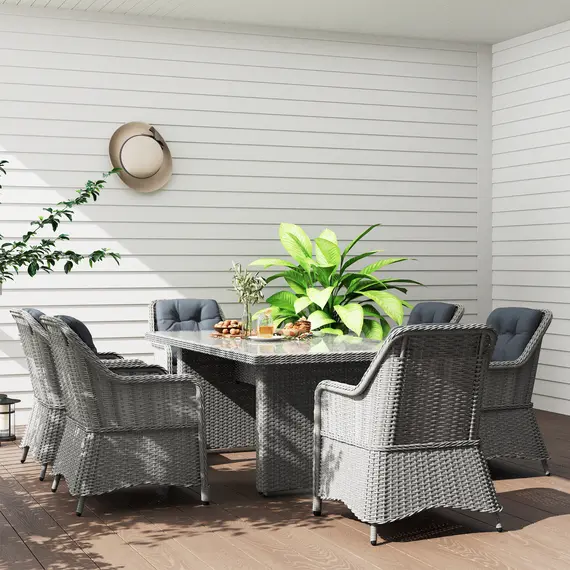 Buy Seven-Piece Rattan Dining Set - Mixed Grey, 7 image