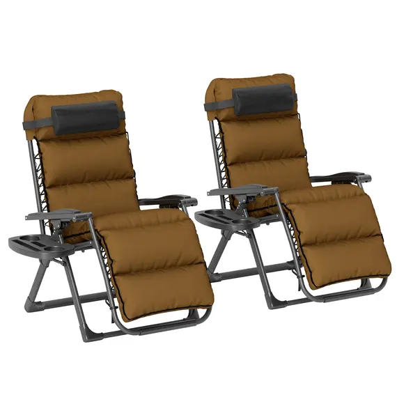 Buy Set of Two Reclining Sun Loungers, with Cushion - Brown