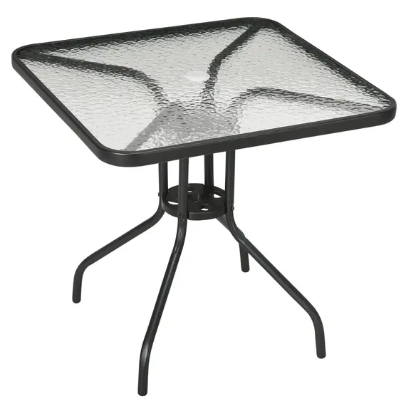 Buy Square Garden Dining Table with Tempered Glass Top & Umbrella Hole, 76 x 76 cm