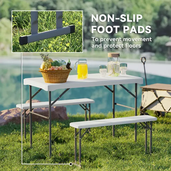 Buy Three-Piece Folding Picnic Table and Bench Set - Light Grey, 5 image
