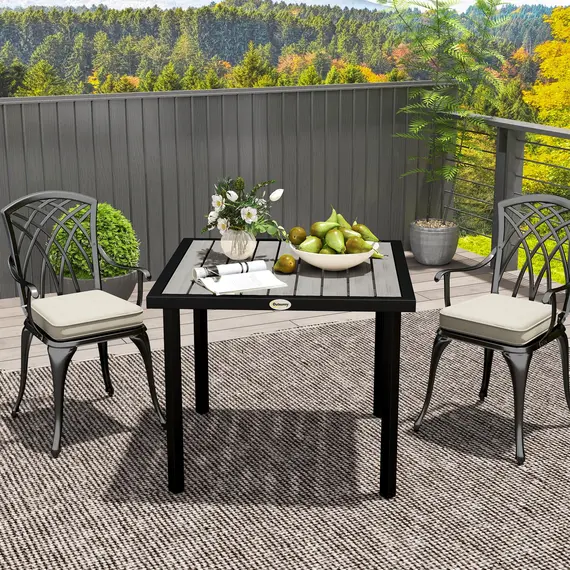Buy Square Garden Dining Table with 5.4cm Parasol Hole, Slatted Top, Metal Frame, 86 x 86 x 71 cm, Light Grey, 7 image