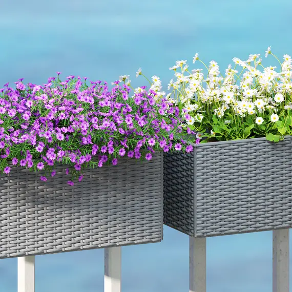 Buy Set of Two Rattan-Effect Planters - Grey, 9 image