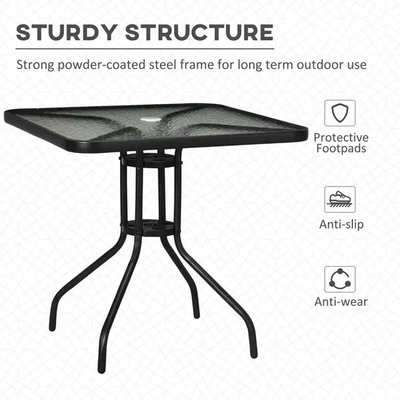 Buy Square Garden Dining Table with Tempered Glass Top & Umbrella Hole, 76 x 76 cm, 6 image