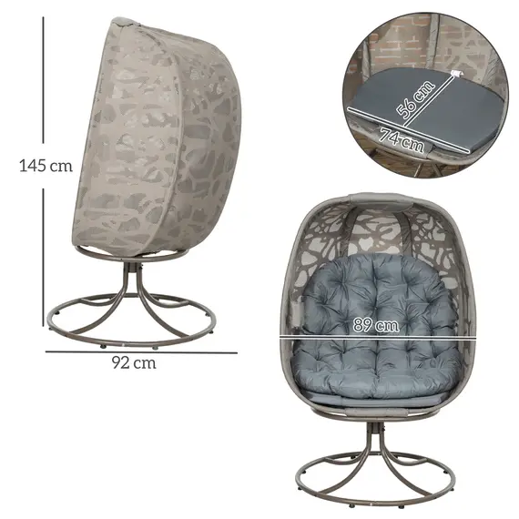 Buy Swivel Egg Chair with Cushions, Foldable Basket Seat and Metal Frame, Indoor Outdoor Lounge Chair for Balcony, Patio and Living Room, Grey, 3 image