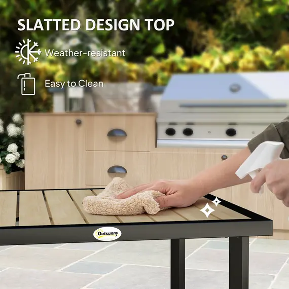 Buy Square Garden Dining Table with 5.4cm Parasol Hole, Slatted Top, Metal Frame, 86 x 86 x 71cm, Brown, 6 image