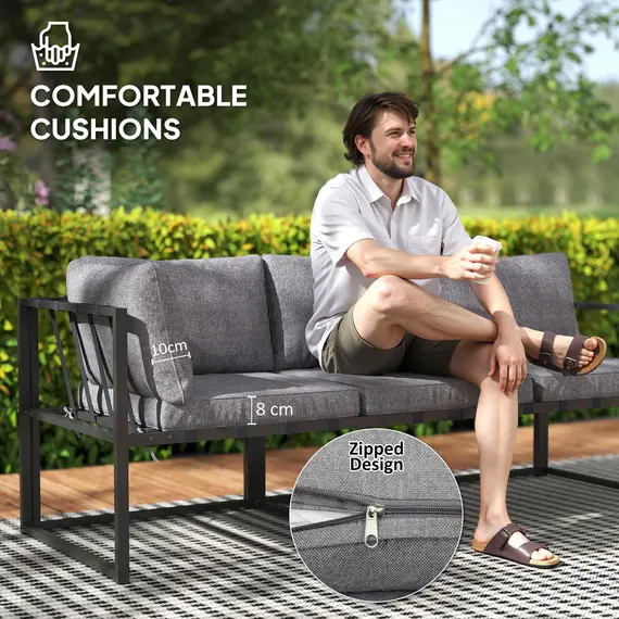 Buy Three-Piece L Shaped Garden Furniture Set with Cushions - Grey, 5 image