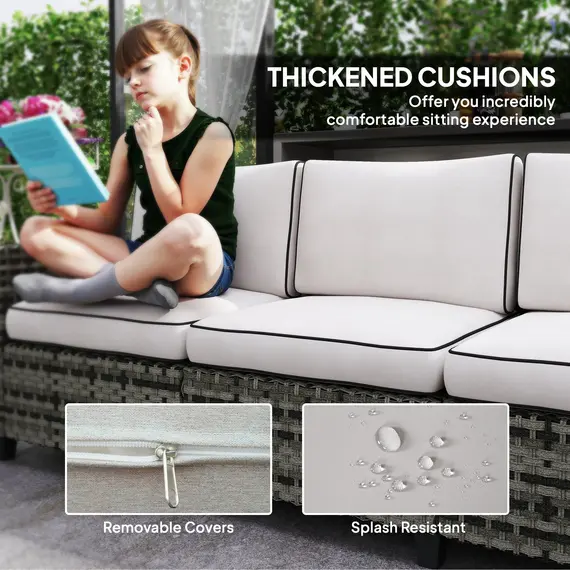 Buy Six-Piece Modular Rattan Sofa Set - Light Grey, 7 image