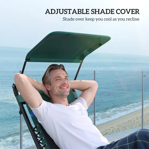 Buy Zero Gravity Lounger Chair Set of 2, Folding Reclining Patio Chair with Shade Cover, Padded Seat, Cup Holder, Soft Cushion and Headrest for Poolside, Camping, Green, 6 image