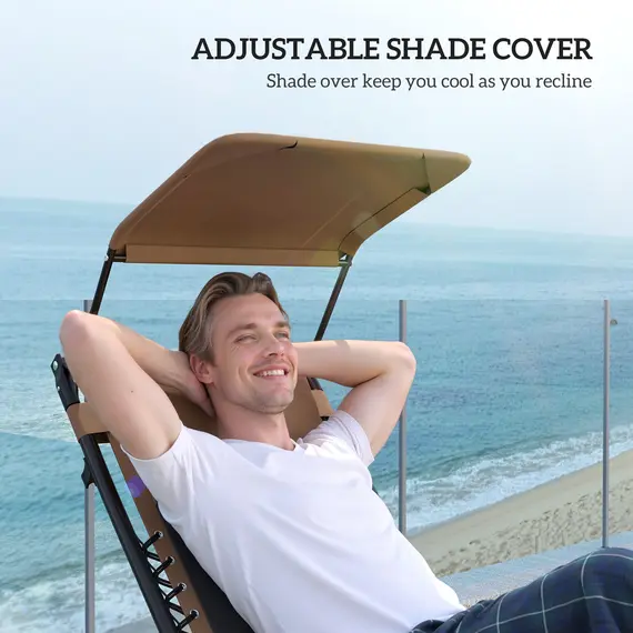 Buy Zero Gravity Lounger Chair Set of 2, Folding Reclining Patio Chair with Shade Cover, Cup Holder, Soft Cushion and Headrest for Poolside, Camping, Coffee, 6 image