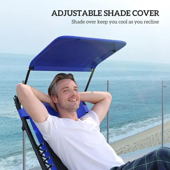 Buy Zero Gravity Lounger Chair, Folding Reclining Patio Chair with Shade Cover, Padded Seat, Cup Holder, Soft Cushion and Headrest for Poolside, Camping, Blue, 6 image
