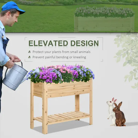 Buy Wooden Raised Plant Stand Outdoor Flower Bed Box with Clapboard 100 x 40 x 84cm, 6 image