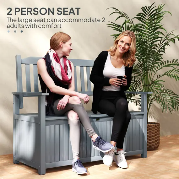 Buy Two-Seater Wooden Storage Bench - Grey, 4 image