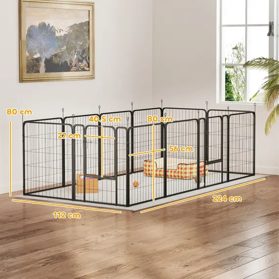 Buy 12 Panels Heavy Duty Dog Playpen with Doors, for Medium Dogs, 80cm High, Black, 3 image